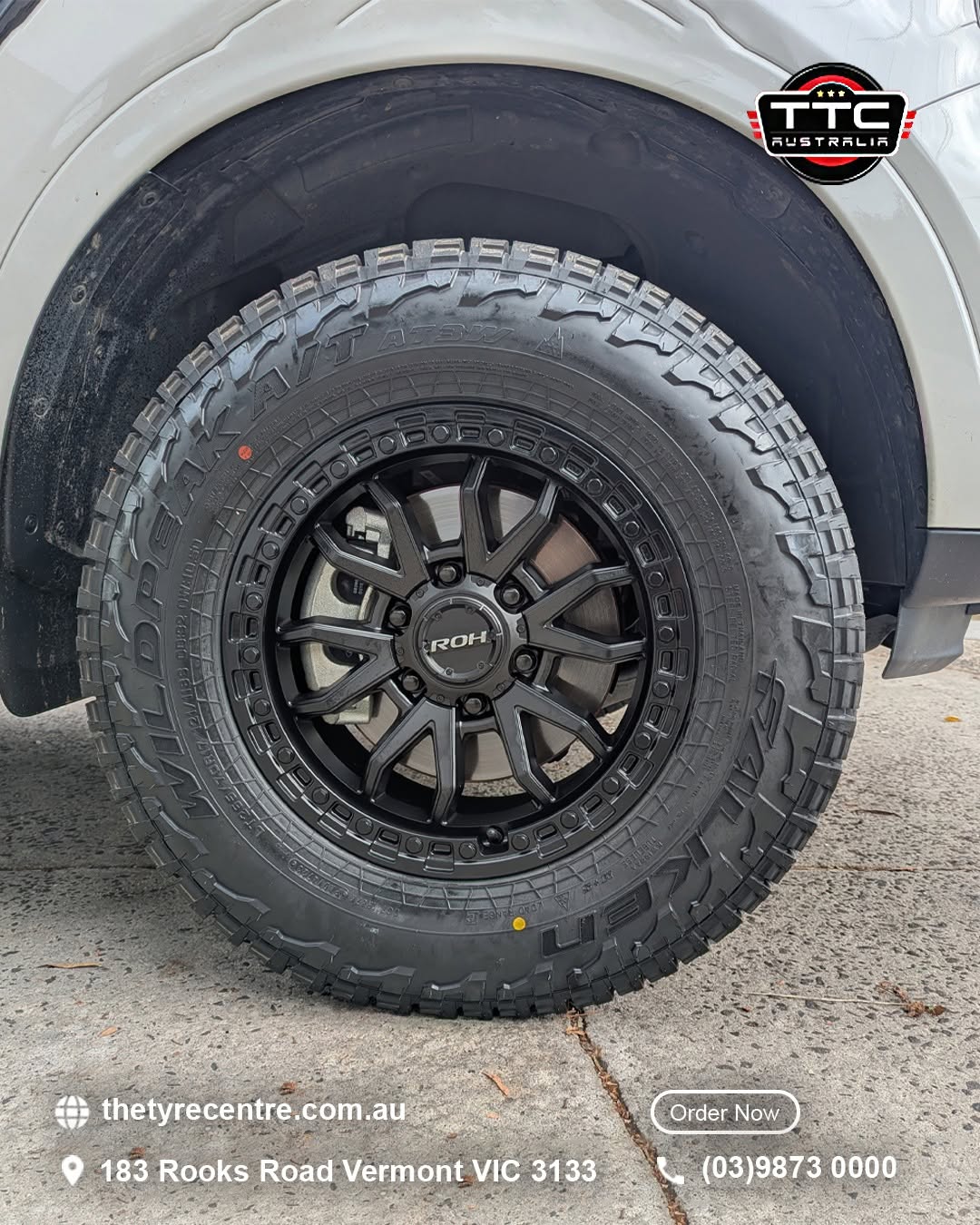 17 inch ROH Raid Matt Black Wheels with 265/70R17 Falken Wildpeak AT3W tyres on